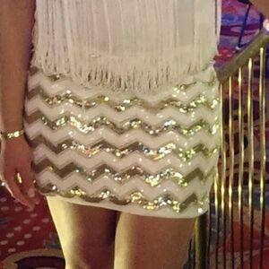 Glamorous Sequin Mini Skirt in Gold and White